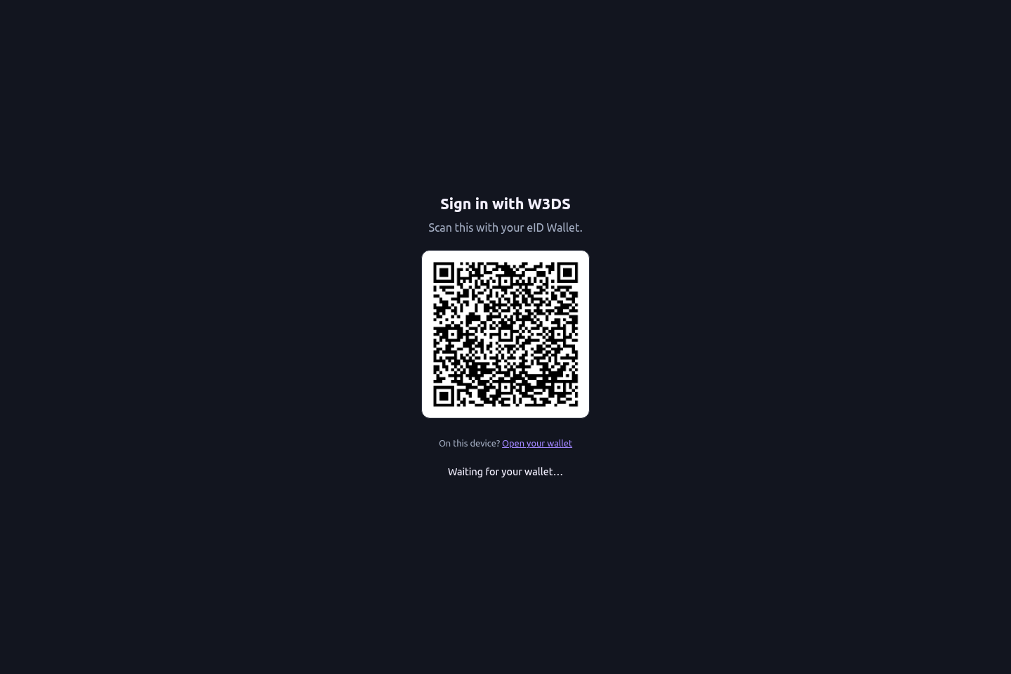 The GitW3 Sign in with W3DS page, with a wallet QR code and an Open your wallet button.